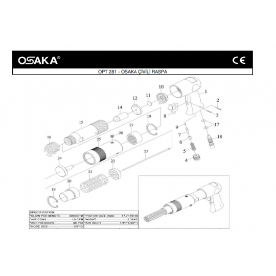 Osaka OPT 281 Havalı Çivili Raspa Makinesi İçin Yedek Parça Temini