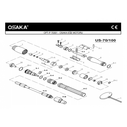 Osaka OPT-P 70301 Havalı Eğe Motoru İçin Yedek Parça Temini